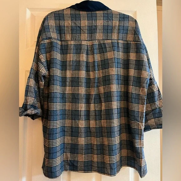 Free People NWOT, 3/4 sleeves, blue/ beige flannel top, S/P - Picture 6 of 8